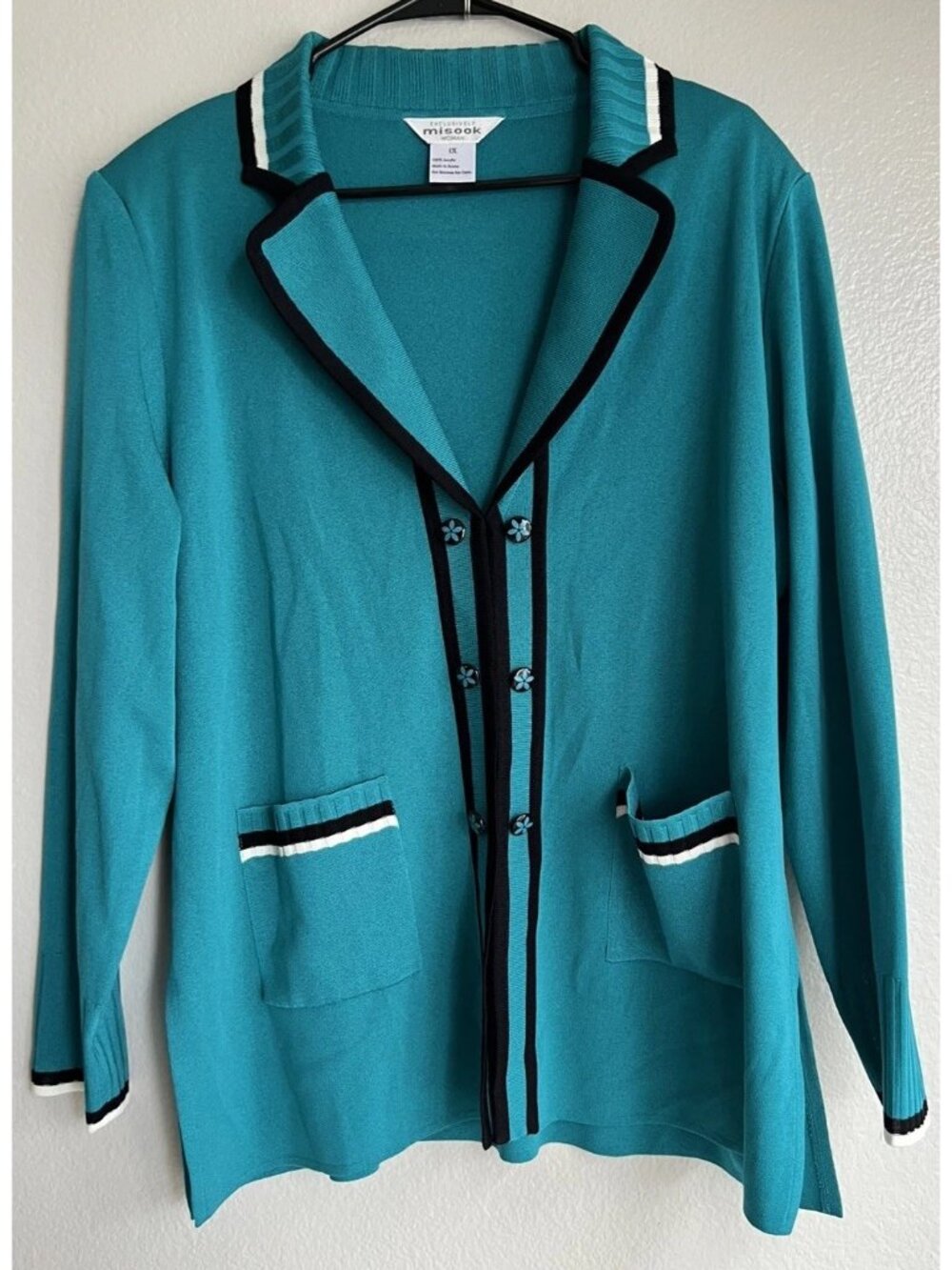 MISOOK Blue flower Buttons Contrast Trim Jacket Sz XL